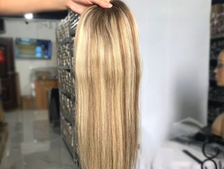 Luxury Ombre Blonde Color Mono Toppers Virgin Human Hair Monofilament Topper with Pu Around