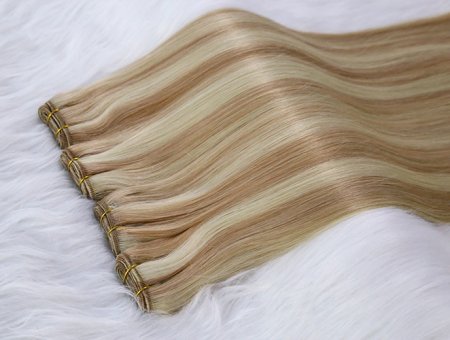 Double Drawn Vrigin Cuticle Balayage Blonde Color Russian Hair Weft 24inch #P27/613